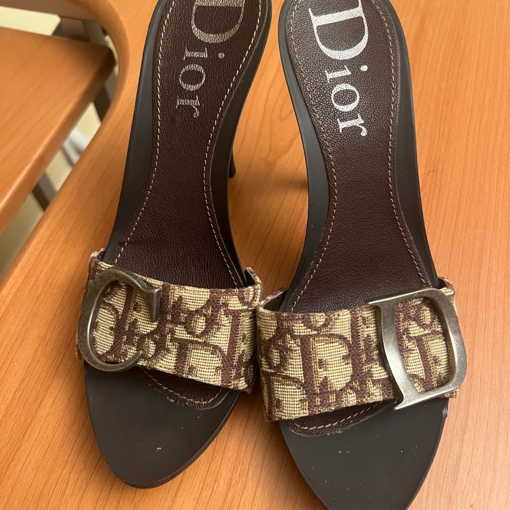 Dior Brown High-Heeled Heels with Branded Strap